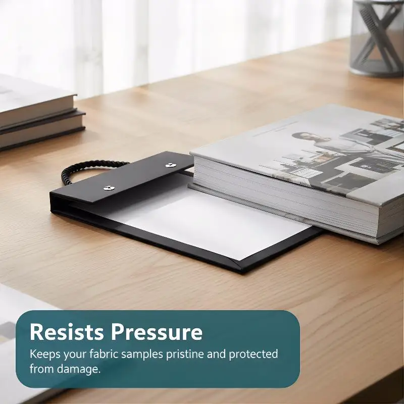 Libro de muestras de tela con tapa, organizador de tarjetas y soporte para tarjetas, para materiales textiles, tipo Stackbook de 7 pulgadas, con colgador de cuero para exhibición de tela
