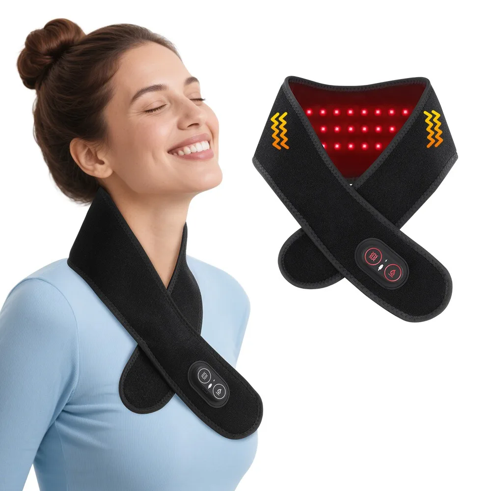 

Heat Cordless Heating Massage Wrap Vibration Rechargeable Cordless Neck Heating Pad 3-level Heat Extended Strap
