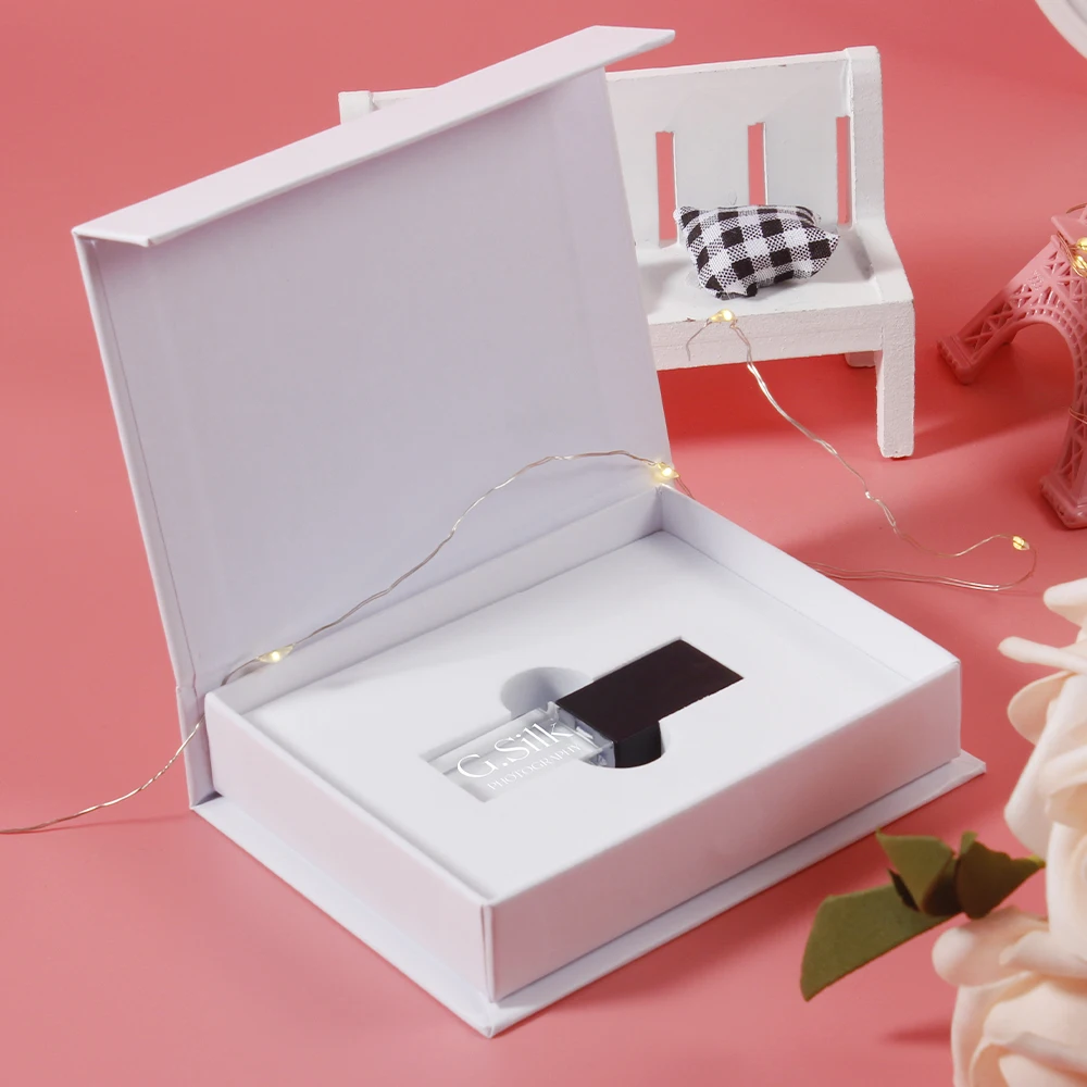Wedding Photography Gift Box USB 3.0 Flash Drive Free Custom Logo Crystal Pen Drive Color Printing Memory Stick 64GB High Speed
