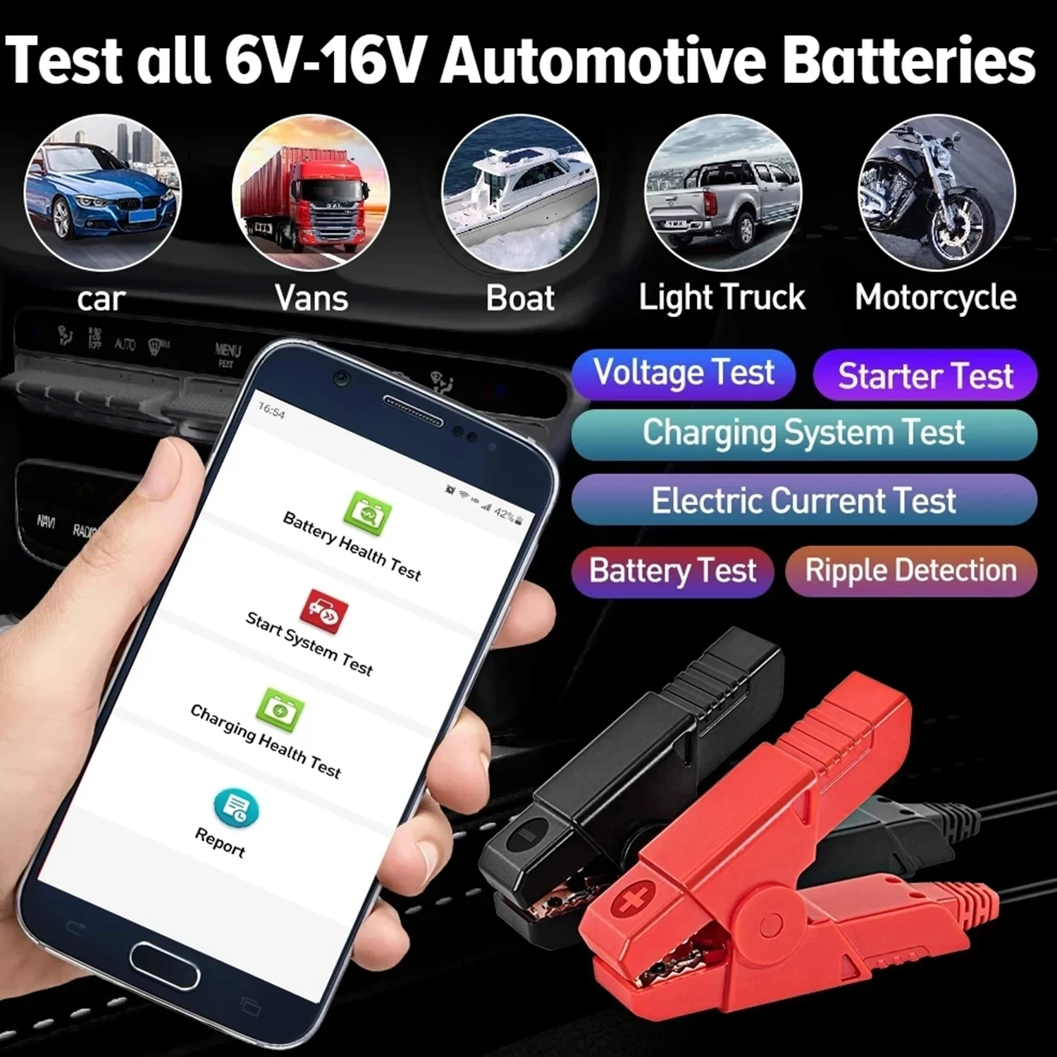 LAUNCH BST360 Bluetooth Battery Tester Analysis 6V12V 2000CCA Voltage Battery Test Clip Charging Cricut Load tool for Android IO