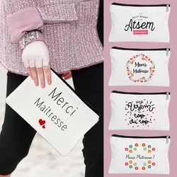 Teacher's Day Gift Thank You Mistress Print  Makeup Pouch Zipper Lipstick Storage Women Canvas Cosmetic Bag Teacher Clutch Bag