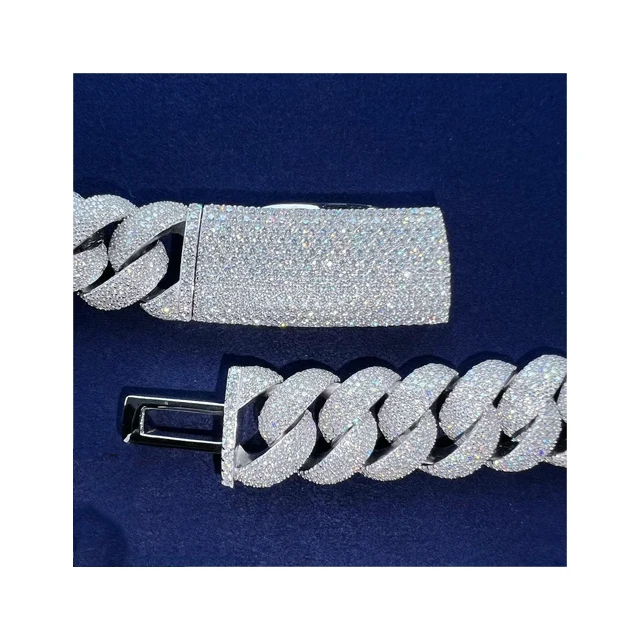 22mm Miami Cuban Link Chain Vvs Moissanite Diamond Stubbed 925 Sterling Silver White Gold Plated 18-24