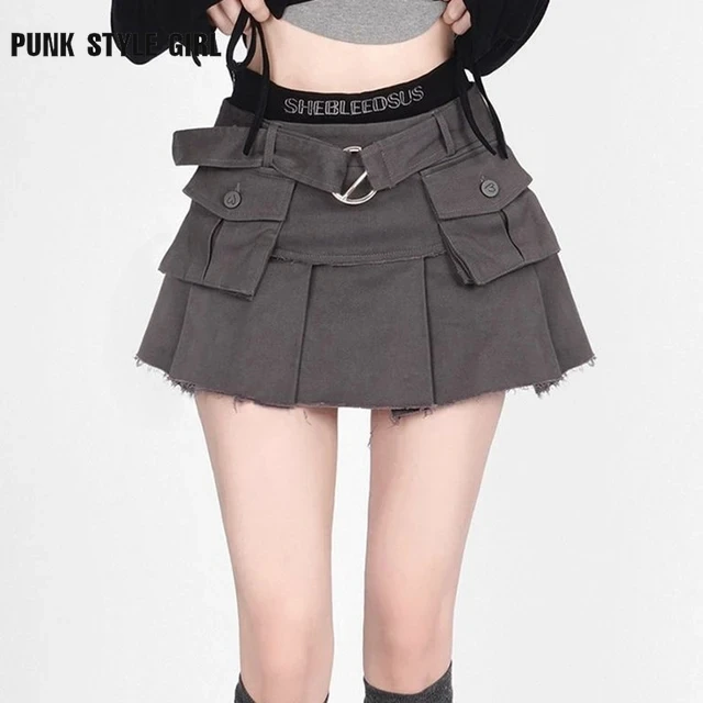 Y2K High Waist Rock Mini Skirts Women Summer Fashion Patchwork Casual Cargo Skirt Female Streetwear Multi Pocket Punk Skirts 90s