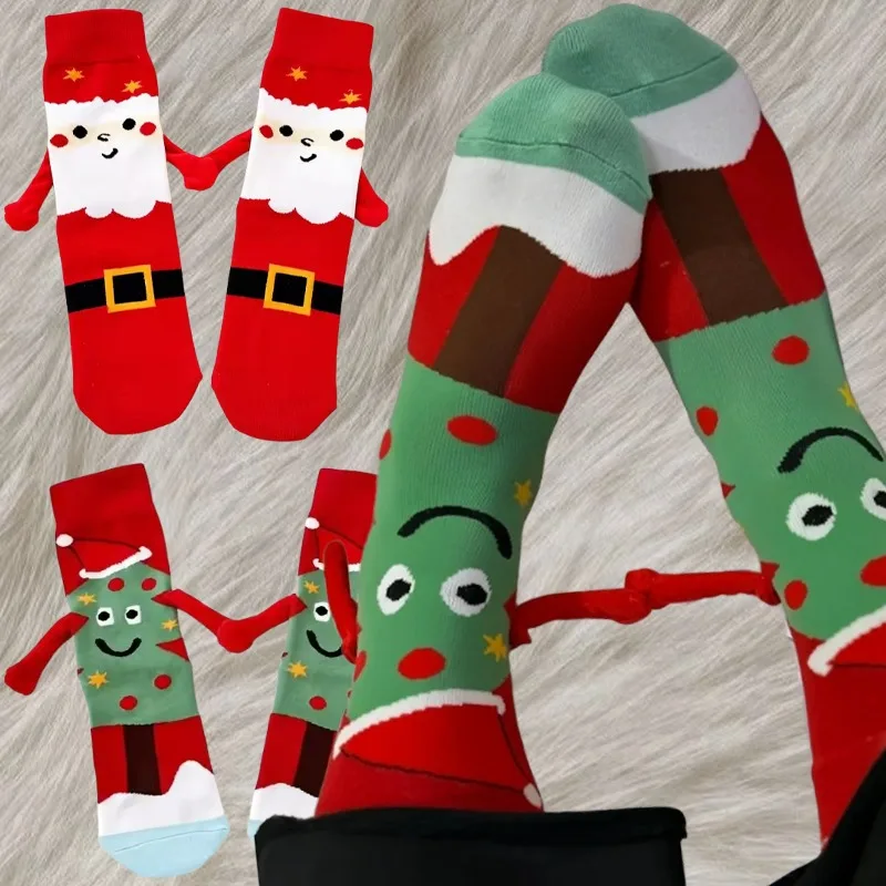 

Funny Christmas Socks for Women Couples Magnetic Holding Causal Thick Warm Sock Breathable Soft Stockings Indoor Christmas Gift