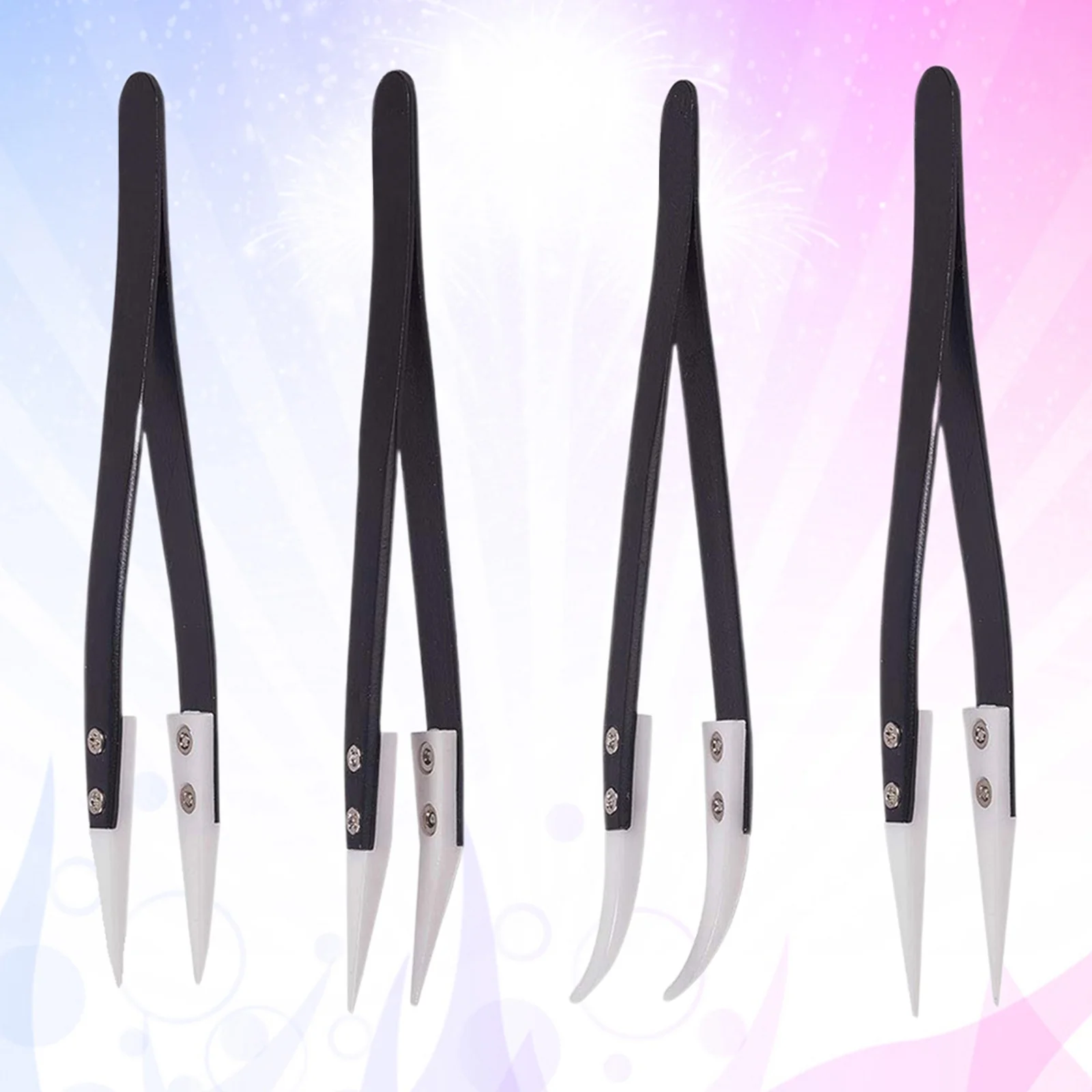 

4pcs Ceramic Tweezers Set High Temp Resistant White Replaceable Tips Anti-Magnetic Precision Industrial Tools For Electronics