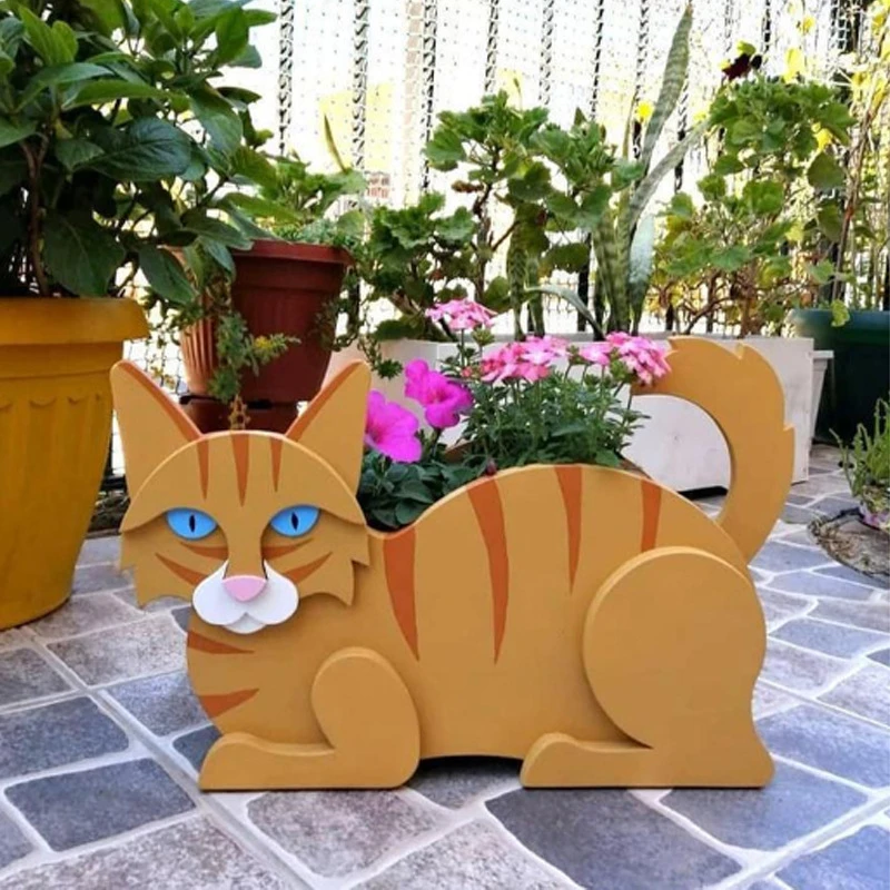 Cat Shaped Planter Garden Flower Pot Cat Animal Garden Animal Statue Sculpture Decor Garden Pots DIY PVC Flower Planter Garden