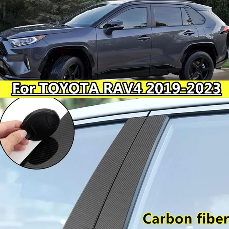 

10pcs Carbon Fiber Pillar Posts Door Window Trim Cover For TOYOTA RAV4 2019-2023