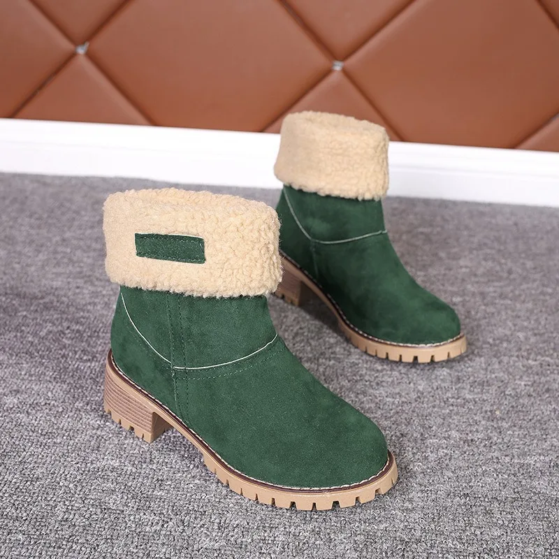 

Autumn Winter Women Boots Wool Cuffed Short Boot Velvet Warm Middle Heeled Boots Waterproof Suede Boots Trend Square Heel Boot