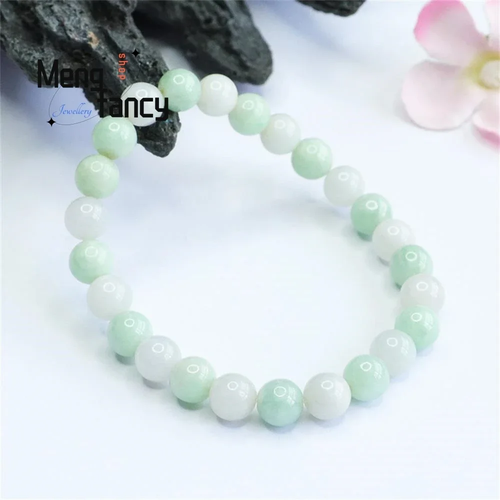 

Natural Jadeite Bicolour Bead String Jade Bracelet Exquisite Elegant Charm High-grade Couple Luxury Quality Jewelry Holiday Gift