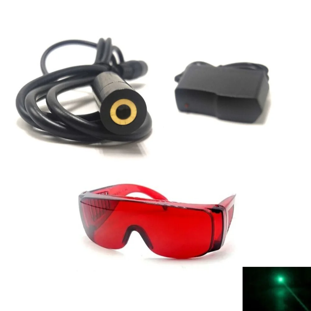 Focusable 515nm 520nm 30mw Green Dot Laser Diode Module With 5V Adapter And 532nm Laser Safety Protective Glasses