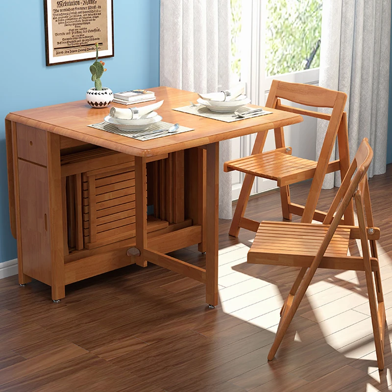 Multifunction folding table and chair set extendable solid wood folding table and chair for dinning room