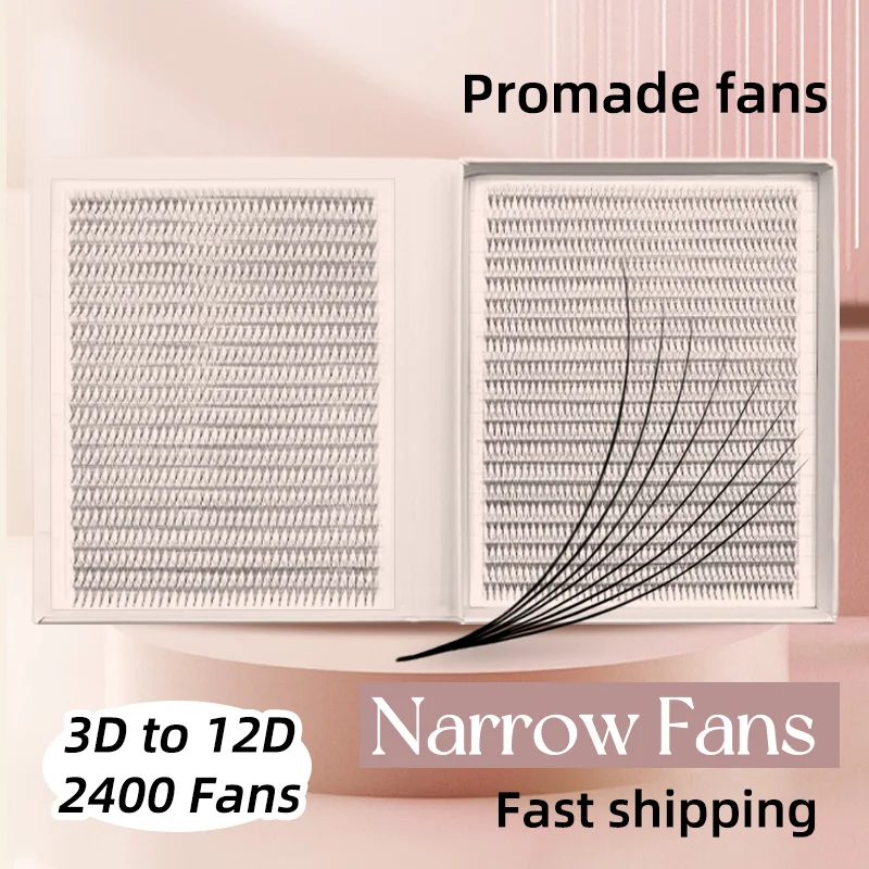 Narrow 2400 Fans Lashes XXL Mega Tray Premade Narrow Volume Fan Ultra Dark Pointy Base Promade Fans Eyelash Extensions Supplies