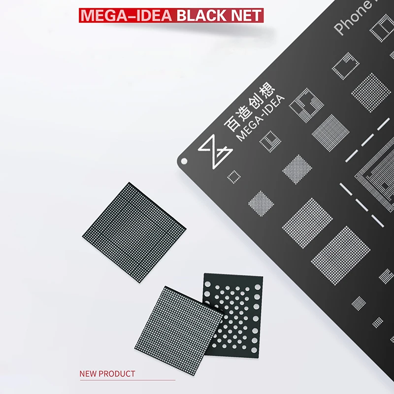 BGA Black Reballing Stencil QIANLI MEGA-IDEA for IPhone 6-14 14plus PRO MAX CPU IC Chip Planting Tin Net Square Hole Steel Mesh