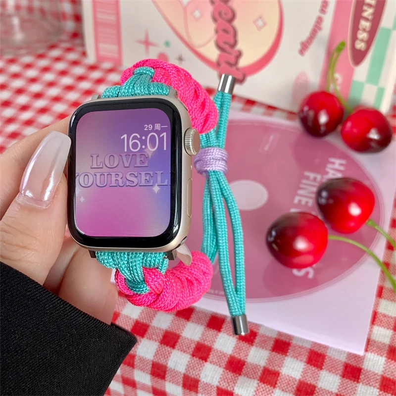 

Cute Girl Braided Nylon Rope Band For Apple Watch Band 8 Ultra 7 SE 6 5 4 3 Bracelet Strap For iwatch 41mm 45mm 44 40mm 38 49mm