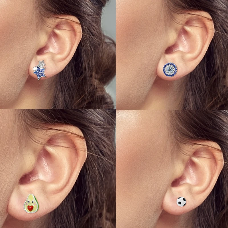 925 Sterling Silber Ohrstecker Kirsche Delfin Avocado Schmetterling Biene Blume Feder Bunter Schmuck Geschenk für Frauen Mädchen – Detail 3
