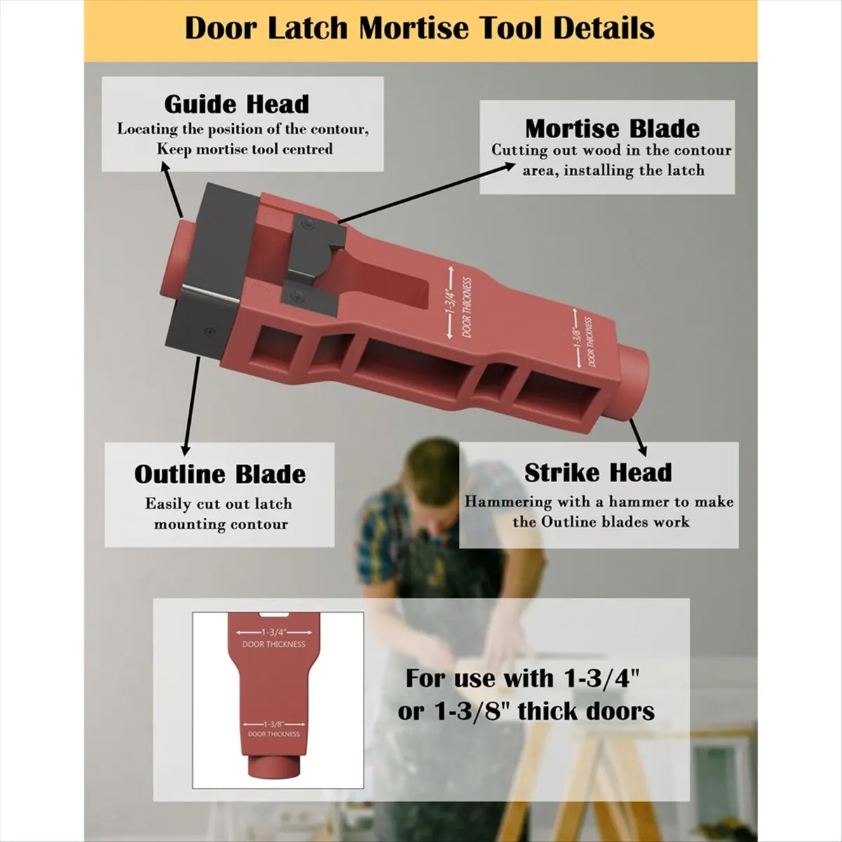ABFA Door Latch Mortise Tool,Door Latch Installation Kit, Door Latch Tool for Use with 1-3/4inch or 1-3/8inch Thick Door
