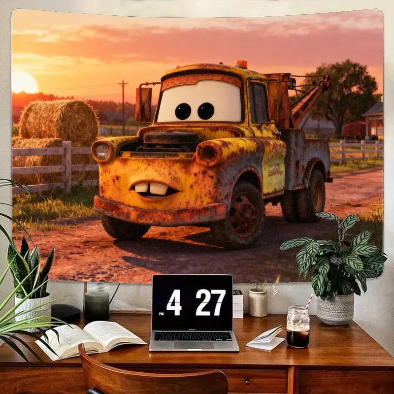 1 шт. гобелен Disney Pixar Cars Mater, настенное искусство в деревенском закате на буксирном грузовике, современный полиэстеровый декор для детской комнаты, спальни, гостиной 1 шт. гобелен Disney Pixar Cars Mater, настенное искусство в деревенском закате на буксирном грузовике, современный полиэстеровый декор для детской комнаты, спальни, гостиной