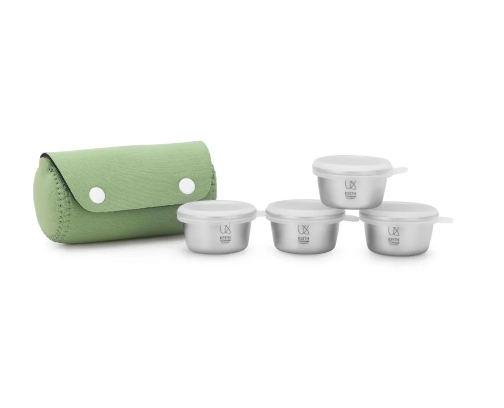 Titanium Ti1161 four piece set titanium alloy mini storage box set with green portable bag outdoor supplies