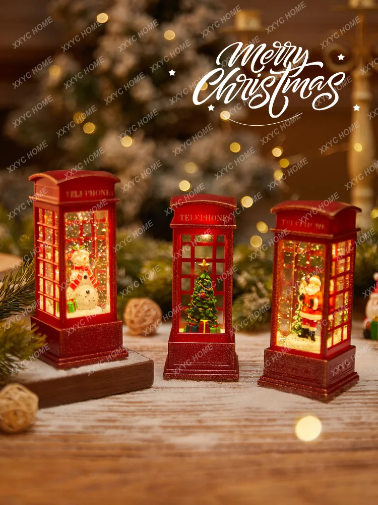 

Christmas Decorations Santa Claus Luminous Telephone Booth Small Oil Lamp Christmas Storm Lantern