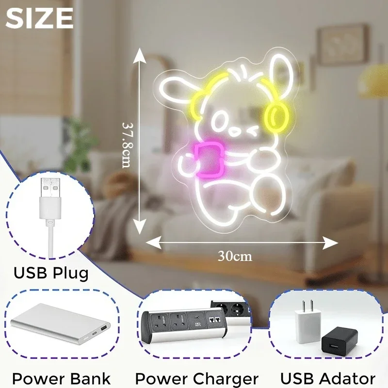 سانريو Pochacco النيون LED ضوء النيون عكس الضوء USB لغرفة النوم غرفة المعيشة متجر حفلة Kawaii ديكور جدران المنزل هدية للأطفال #3