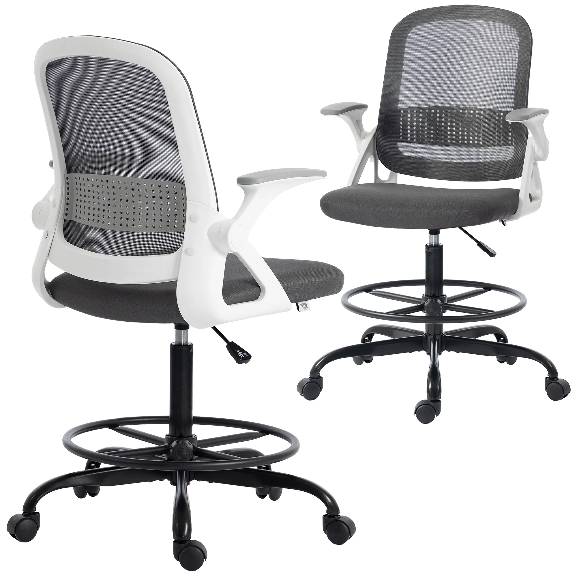 HOMCOM Silla de Escritorio de Malla con Reposabrazos Abatibles Gris