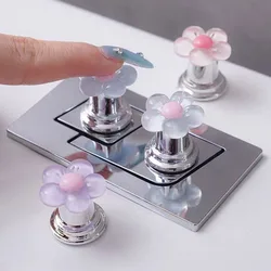 Flower Shape Self-Adhesive Toilet Press Button Resin Water Tank Drain Buttons Nail Protector Toilet Presser Bathroom Accessories