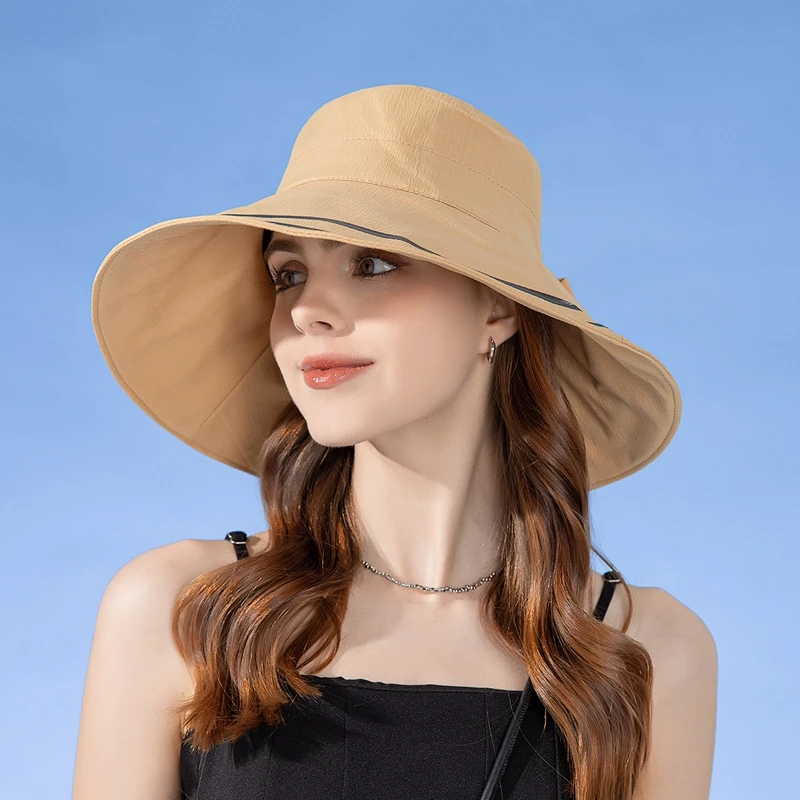 Women Summer Folding Bucket Hat for Beach Holiday Lady Spring Striped Bowler for Outdoor Sunscreen Elegant Sun Protection Cap