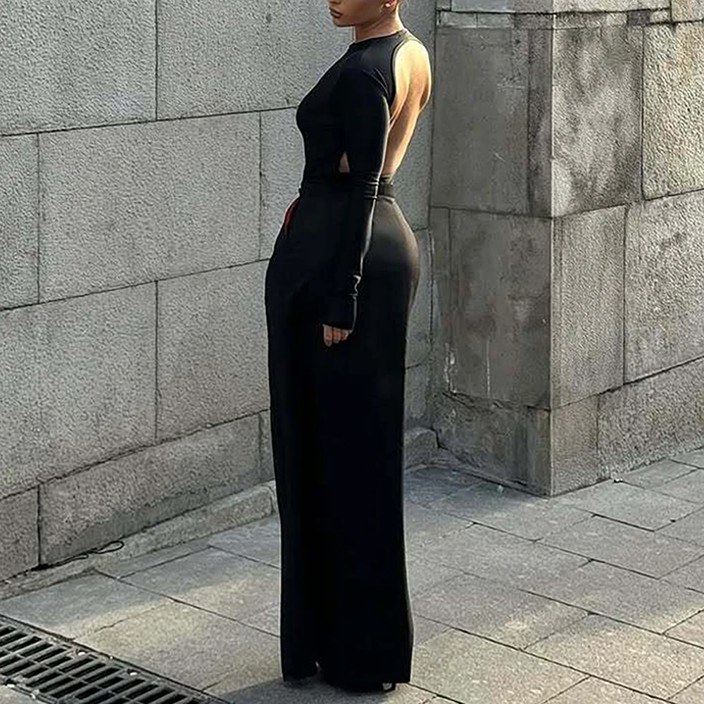 مثير الجوف خارج سليم صالح فستان طويل لون نقي النمط الأوروبي والأمريكي المرأة عارية الذراعين ثوب عصري متعدد الاستخدامات