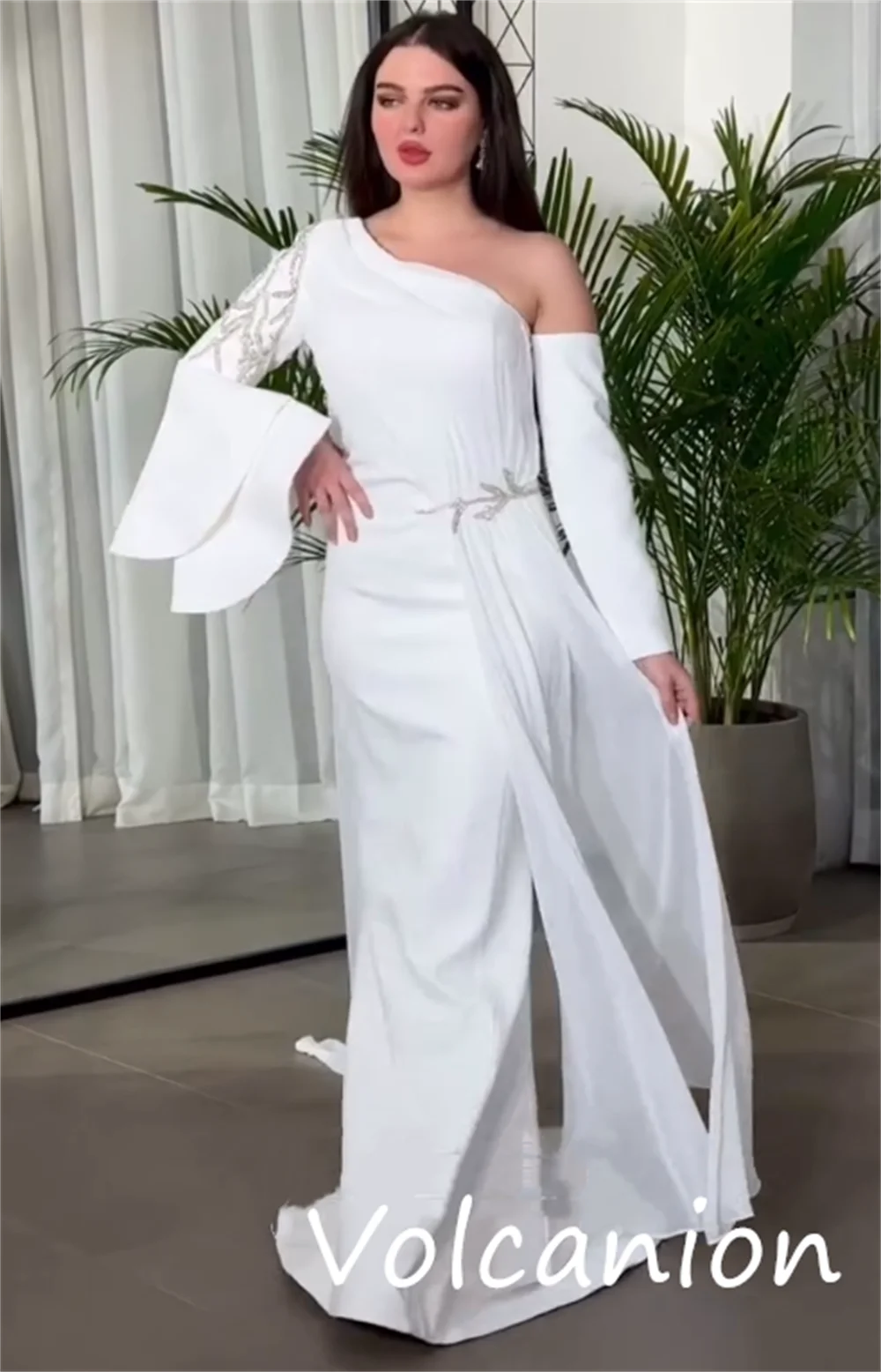 Customized Sizes Available Jersey Sequined Pleat Trumpet One-shoulder Long Dresses Bespoke Occasion Elegant