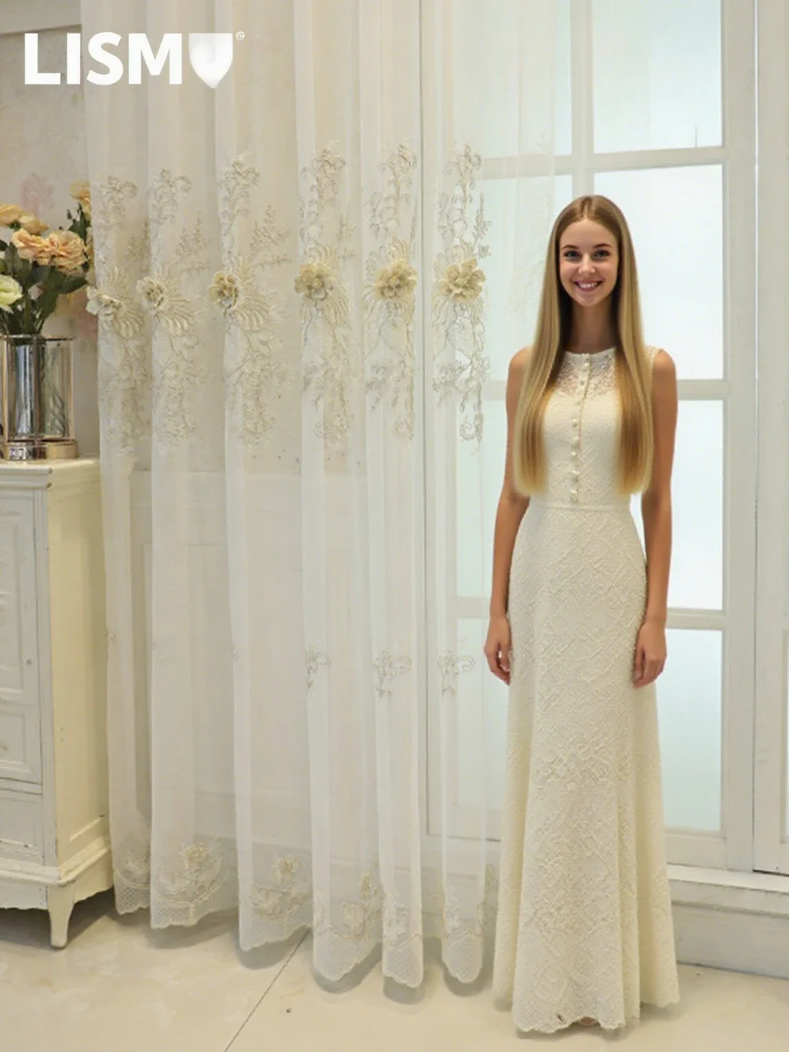 

Luxury Translucent Embroidered White Tulle Window Screen Balcony Curtain for Living Room Bedroom Bay Partition Finished Yarn New