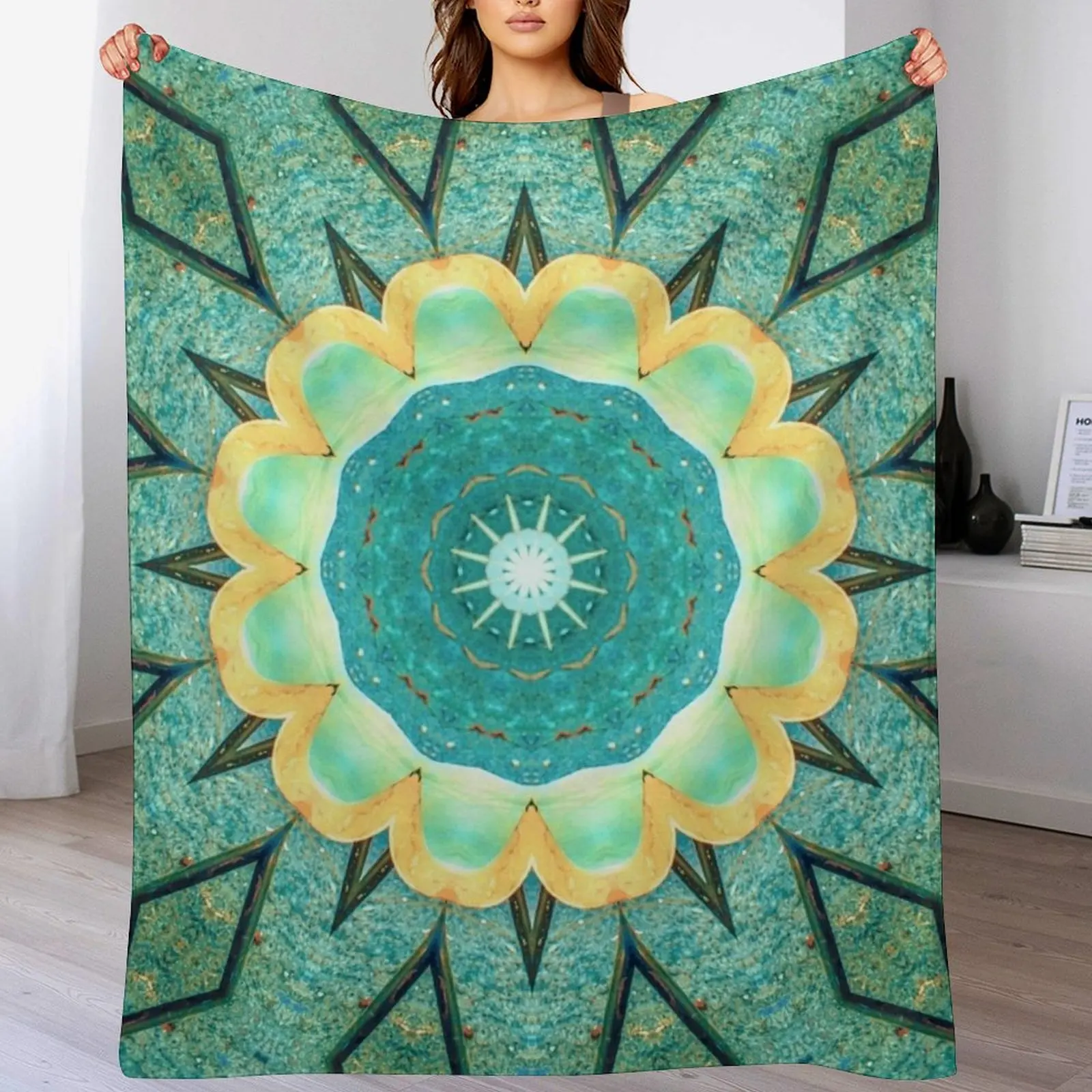 

New Geometric, Abstract, Flower Mandala with 12 Petals Throw Blanket Polar Baby Soft Plush Plaid Thin Blankets