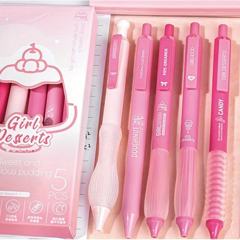 

SHAMDS 5 шт. милые выдвижные гелевые ручки, Kawaii 0,5 мм, черные чернила, ручка для письма, градиентная эстетическая ручка, гладкие ручки для письма для офиса