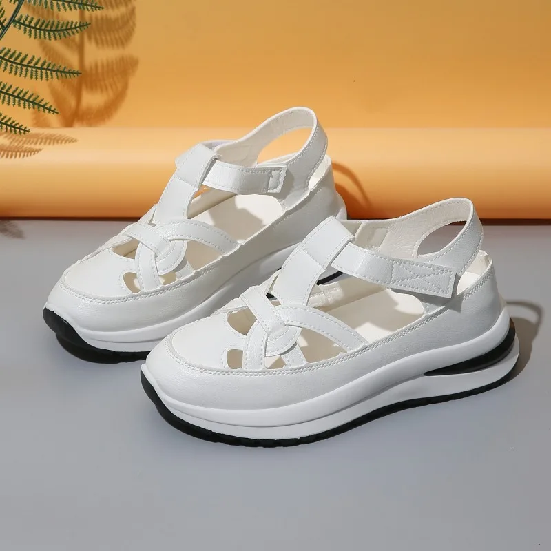 

Women's Summer New Style Thin Platform Thick Bottom Heightening Shoes Rubber Sole Ladies Sandals Casual Hollow Out Flat Sandals
