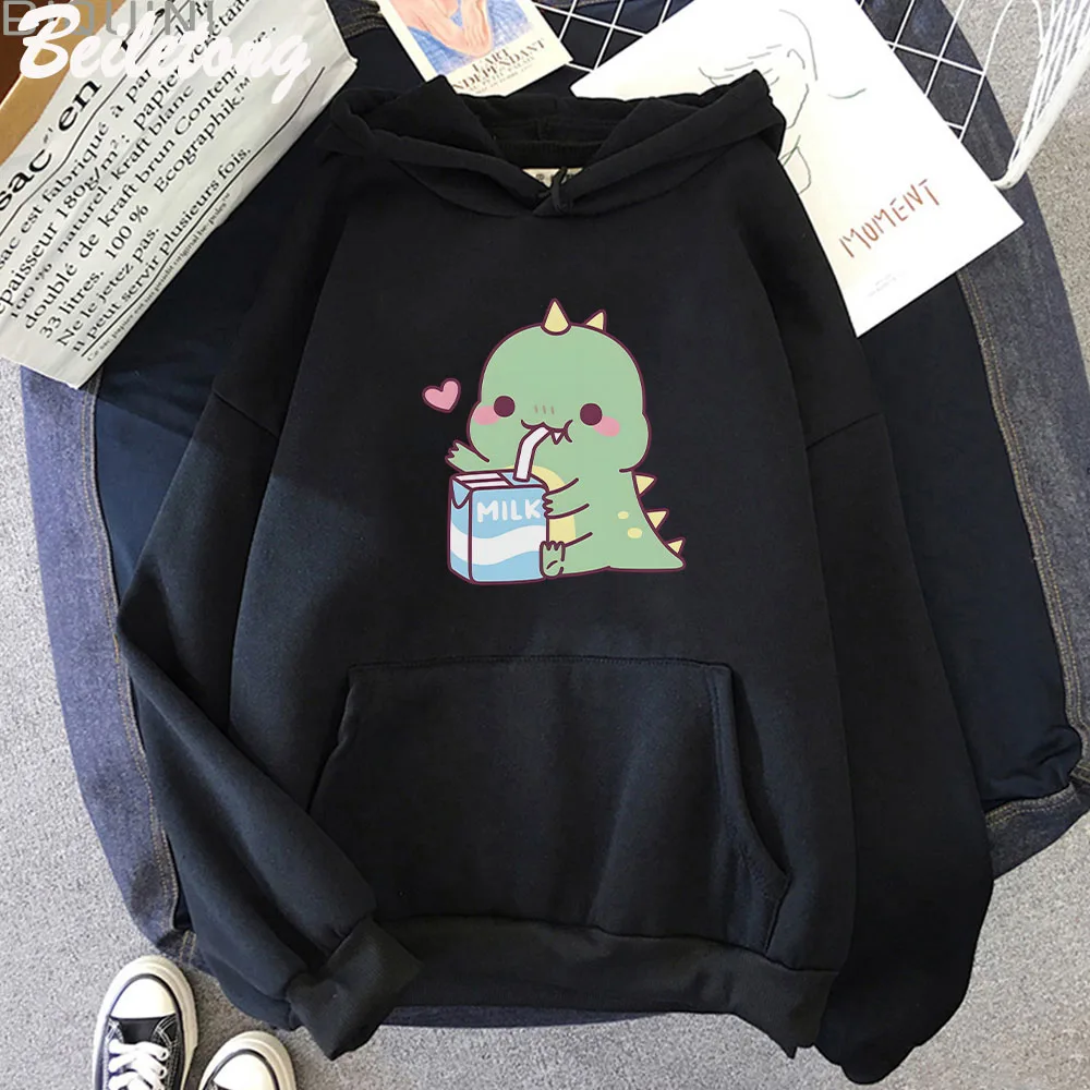 Dinosaur Oversized Cartoon Women Sweatshirt Hoodie Cute Print Kawaii Clothes for Girl Pullover Casual Funny Women Harajuku Wram