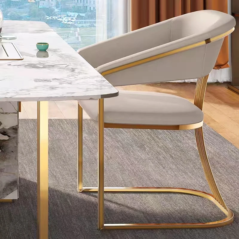 

Modern Gold Metal Legs Chairs Dining Room Comfortable Armrest Minimalist Nordic Chair Makeup Luxury Cadeira Kitchen Furniture