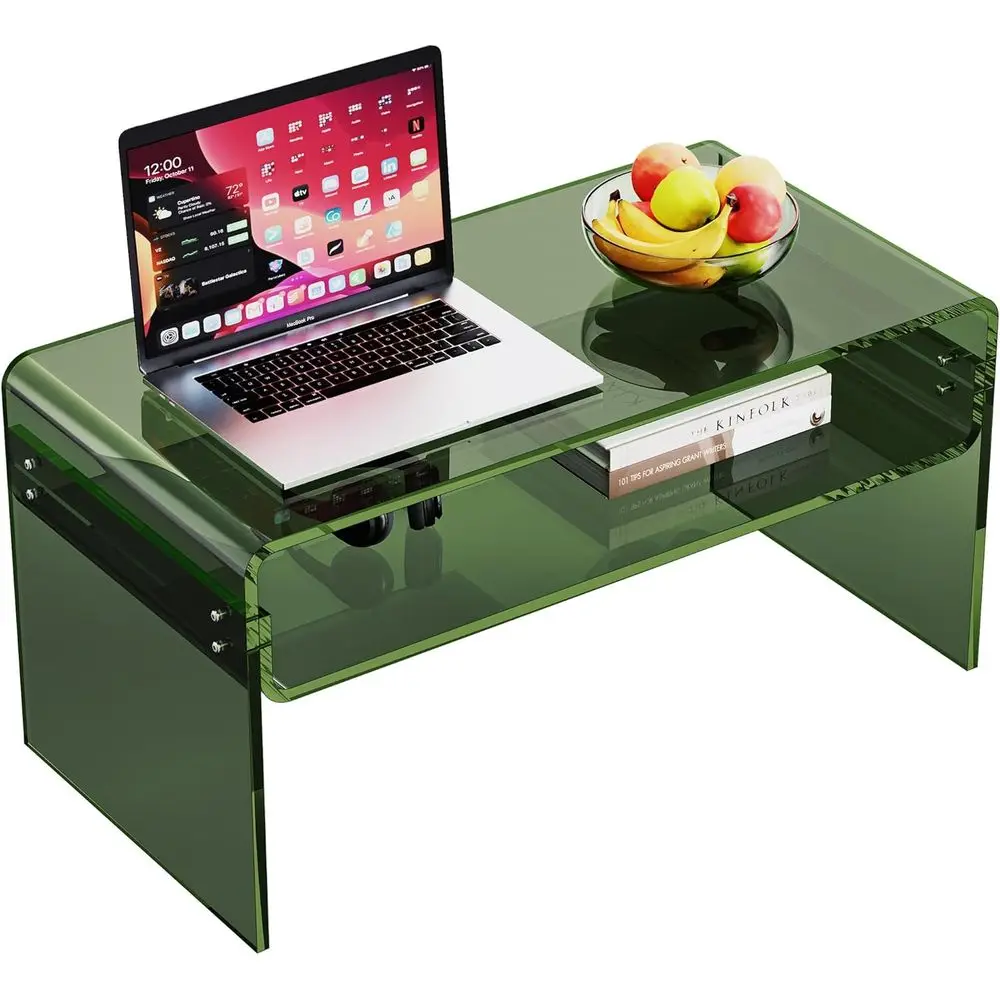 

Акриловый журнальный столик для гостиной, прозрачный стол из оргстекла с открытыми полками для хранения (1, зеленый, стандартный)