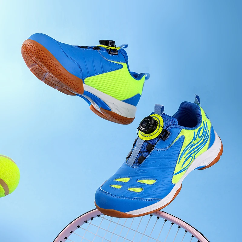 Фото Подростковая профессиональная обувь для бадминтона, сине-зеленые детские спортивные кроссовки для настольного тенниса, волейбольная обувь для мальчиков и девочек