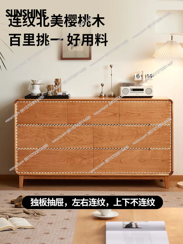 Solid wood comfortable wide seven chest cabinet bedroom furniture retro cherry wood chest chest drawer storage cabinet