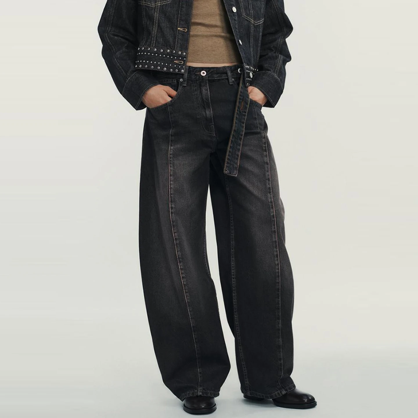 Z Women's Faion Low Waist Loose Tubular Jeans Personali Sle Autumn Collection Stand Fit l Waist Button Cl...