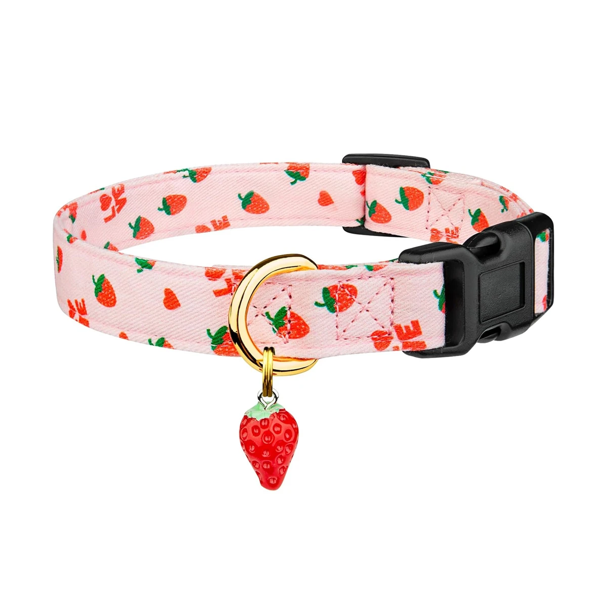 Solides Hundehalsband aus Baumwolle mit niedlichem Herz- und Erdbeer-Anhänger-Design, für kleine, mittelgroße und große Hunde, handgefertigter Anhänger für Haustiere, Katzen, Welpen – Detail 9