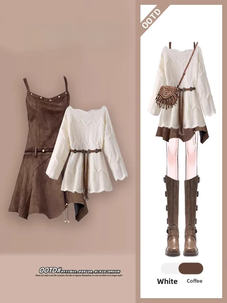 Top retrò scavato e dimagrimento ter Dr Set da due pezzi per donna Primavera Estate Vintage Sle una gonna a linea Abbigliamento casual