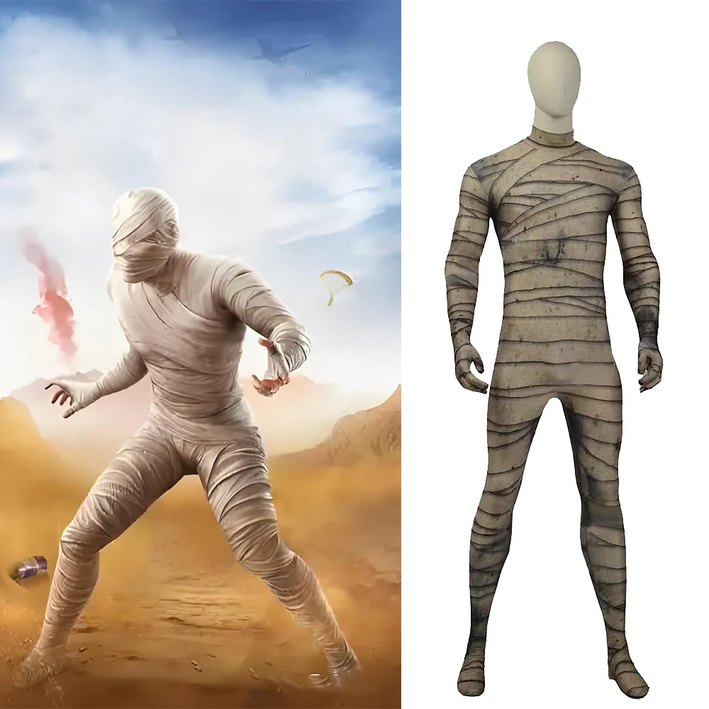 

Horror Mummy Wrap Cosplay Scary Egyptian Mummy 3D Printed Spandex Zentai Bodysuit Outfits Halloween Costume for Adult Kids