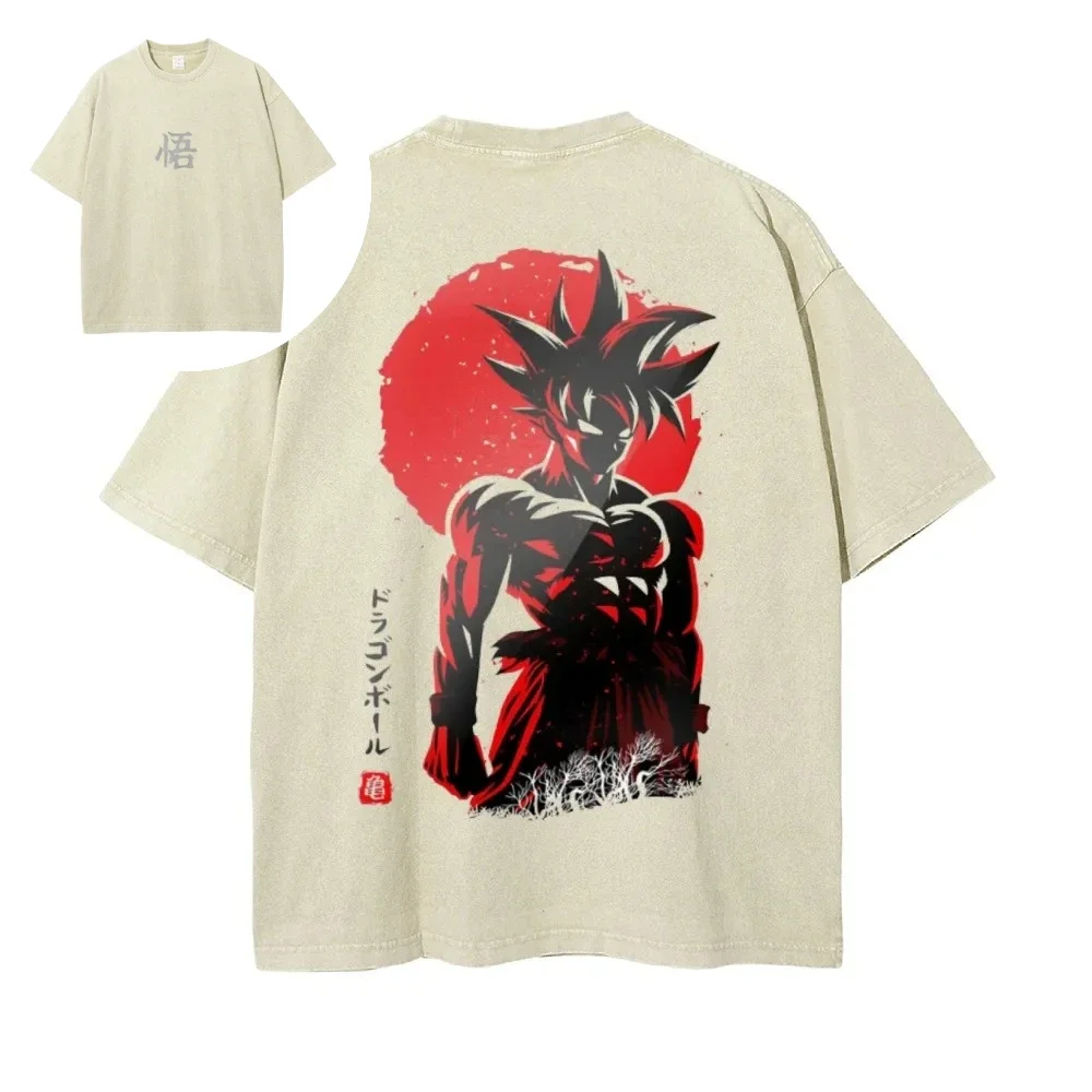 Dragon Ball Goku 2025 nuevo caliente Super Saiyan Dios negro rojo Anime camiseta hombres algodón Casual verano ropa de calle moda Manga gráfico