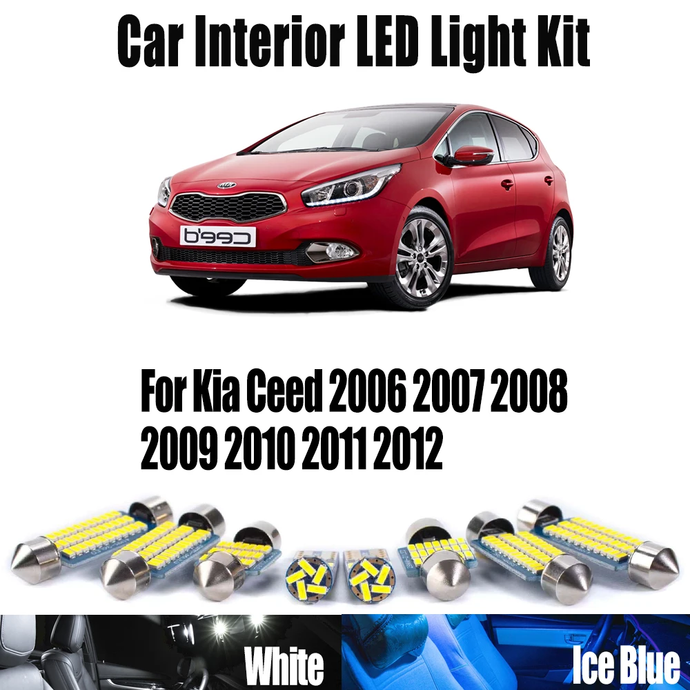 

11 шт. автомобильный светодиодный внутренний светильник для чтения номерного знака для Kia Ceed 2006 2007 2008 2009 2010 2011 2012 без ошибок, комплект купольных ламп с картой