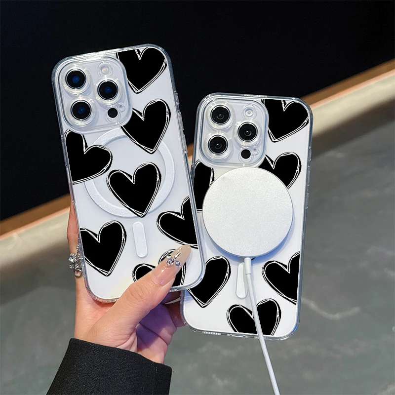 For Magesafe Magnetic Wireless Charge Case For iPhone 17 Air 11 12 13 14 15 16 Pro Max Plus MINI Soft Cover Black Love