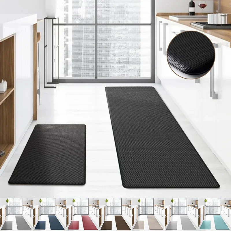 

PU Leather Thicken Kitchen Mat Long PVC Waterproof Anti-fouling Non-slip Slow Rebound Solid Color Washable Kitchen Mats 주방 카펫