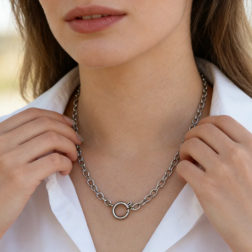 Modische kubanische/Baperclip-Kette für Damen, Edelstahl-Mix, offener Kreis, Federverschluss für DIY-Schmuckanhänger