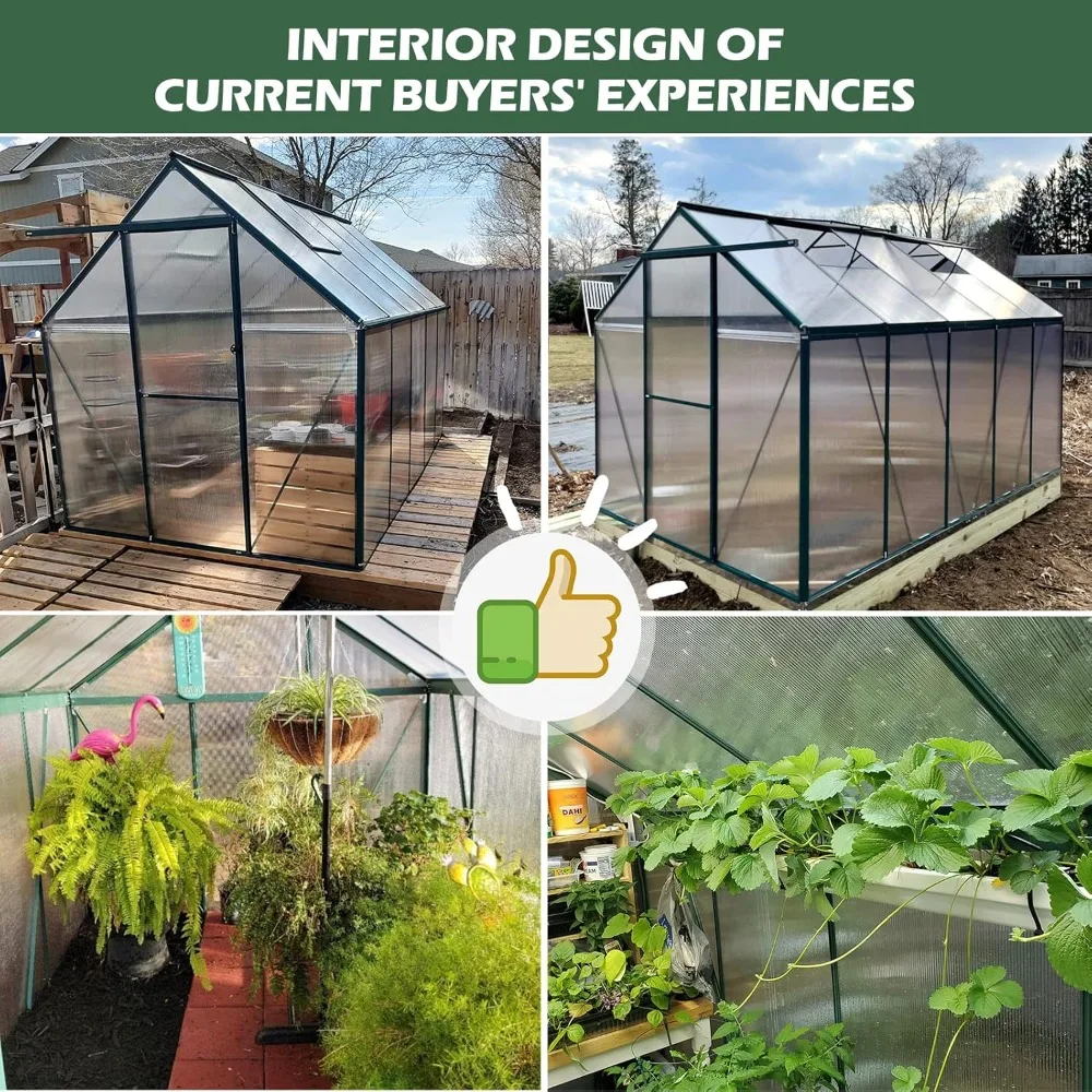 Greenhouse for Outdoors, 10.2x6.2 FT Polycarbonate Greenhouse Heavy Duty Aluminum Greenhouses w/ Lockable Doors & 2 Vent