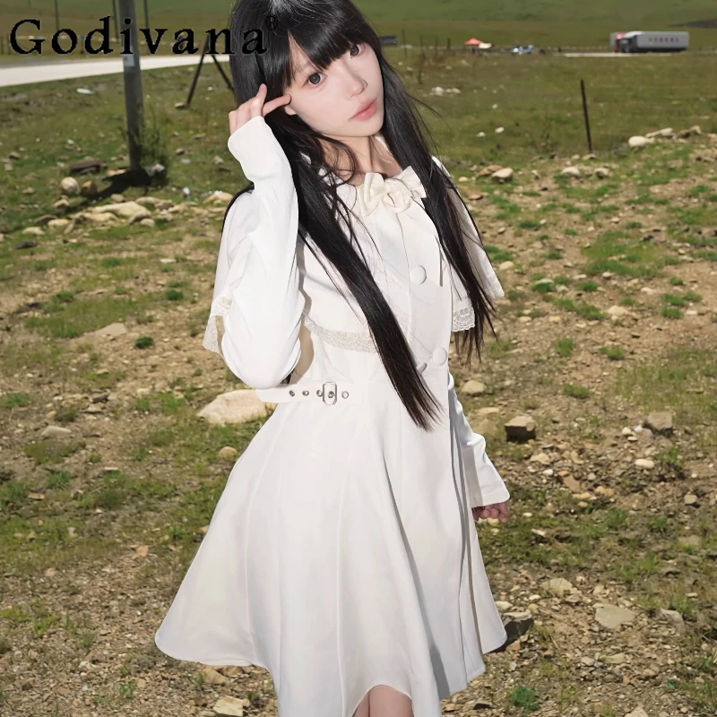 

Women's Original Design Cape Dress Autumn Elegant Waist Lace Retro Dress Female Spring Long Sleeve Japanese Lolita Dress