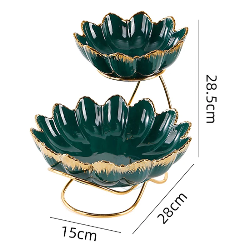 2-poziomowy stojak do serwowania warstwowy z 2 płatkami porcelanowy salaterka zestaw grubszy Sturdier metalowy stojak do żywności talerze na owoce